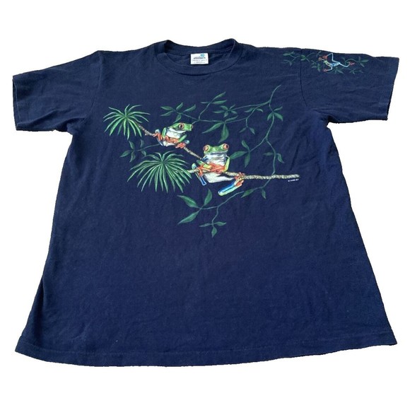 Vintage 90's Natural Wonders Blue T-Shirt Size L Frogs Single Stitch USA Unisex - Picture 4 of 9
